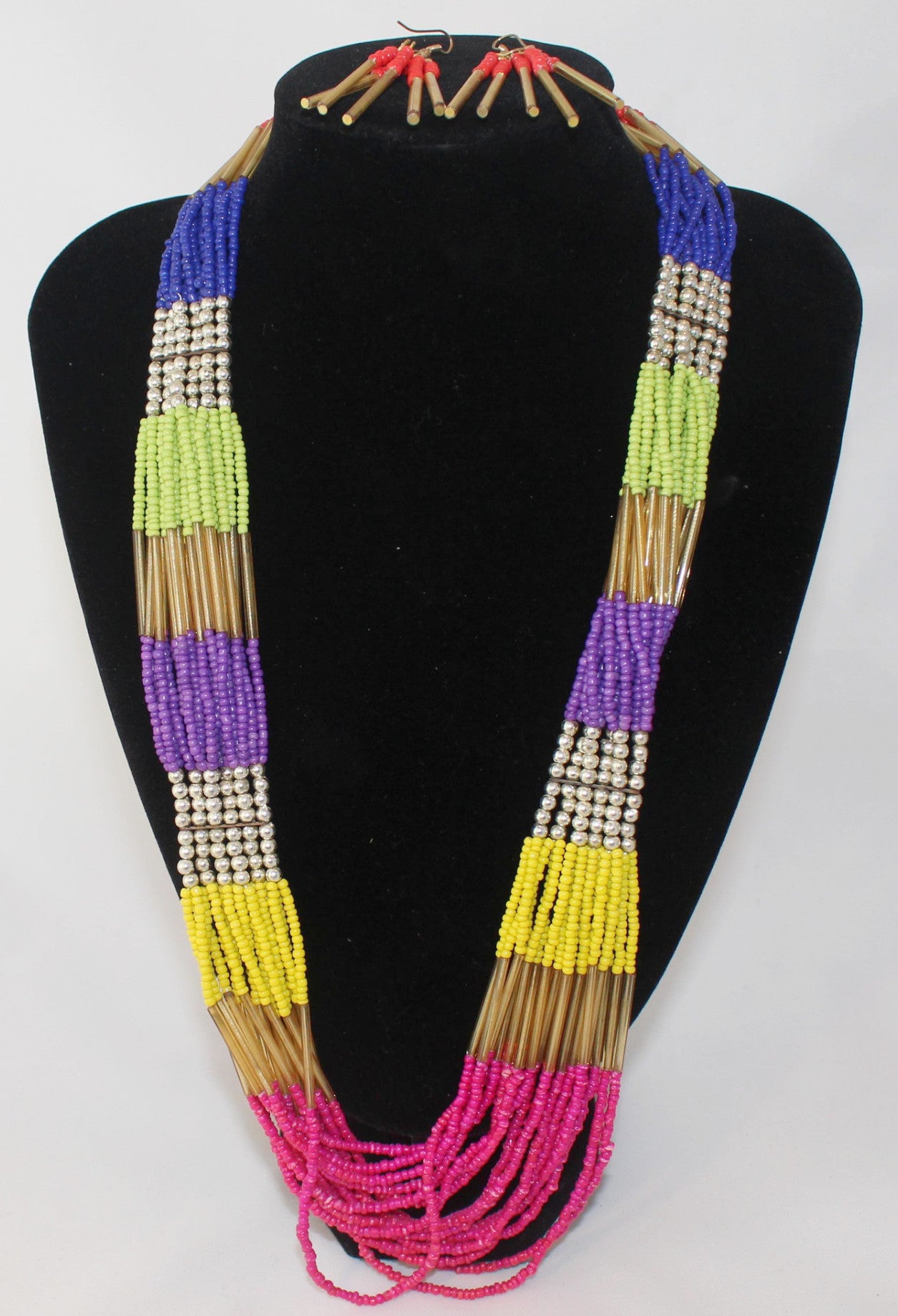 Long MultiStrand Beaded Necklace and Earrings 2 PC Set - Nubian Goods