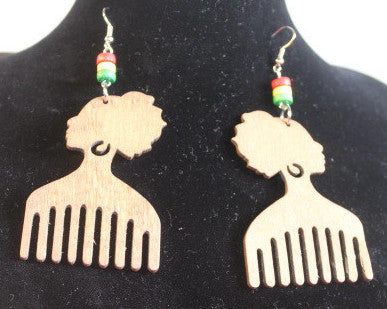 Earrings - Afro Comb with Beads - Nubian Goods
