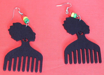 Earrings - Afro Comb with Beads - Nubian Goods